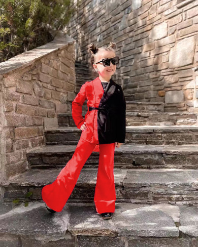 Cross border European and American foreign trade children's clothing spring fashion new long sleeved suit color matching two-piece Instagram for girls