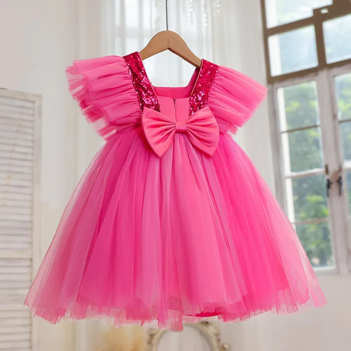 Cross border Princess Skirt Flying Sleeves Girls' Dress Flower Children Mesh Skirt Autumn New Children's Fluffy Yarn Skirt Performance Dress