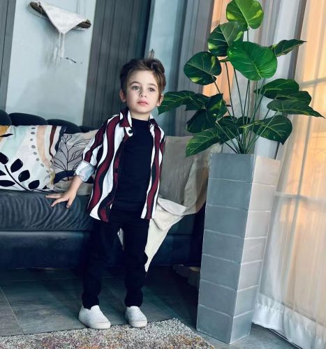 Cross border children's clothing independent website Amazon Europe and America popular trendy children's fashion stripe letter boy's shirt