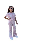 European and American foreign trade children's clothing new Instagram style children's clothing set, printed short sleeved long pants set for girls