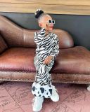 European and American children's clothing new girls fashion casual zebra print long sleeved loose fitting set Instagram style summer hot trend