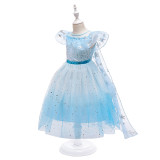 Cross border Ice and Snow Romance 2 Princess Elsa Sequins with Cloak, Mesh, Fluffy Children's Performance Dress
