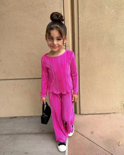 Cross border children's clothing autumn hot selling European and American girls solid color drape loose and smooth pleated casual two-piece set
