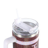 Amazon's best-selling rubber diamond insulated cup, stainless steel diamond inlaid 40oz car cup handle, stainless steel straw insulated cup