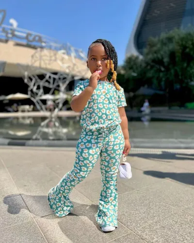 Cross border foreign trade children's clothing new girl floral T-shirt flared pants long pants short sleeved set Instagram style