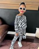 European and American children's clothing new girls fashion casual zebra print long sleeved loose fitting set Instagram style summer hot trend