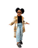 Cross border children's clothing autumn jacket plaid color blocking collar frosted long sleeved top trendy long cardigan