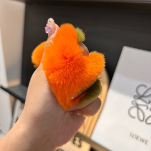 Mini cute real otter rabbit hair small persimmon car keychain pendant wholesale plush ball book bag pendant gift