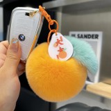 Mini cute real otter rabbit hair small persimmon car keychain pendant wholesale plush ball book bag pendant gift