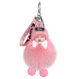 Real Fox Hair Ball Pendant Cute Plush Doll Sleep Doll Car Keychain Bag Accessories Wholesale Distribution