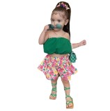 Cross border New Girls Summer Chest Wrapping Set for Small and Medium sized Children's Fashionable floral shorts and skirts two-piece set