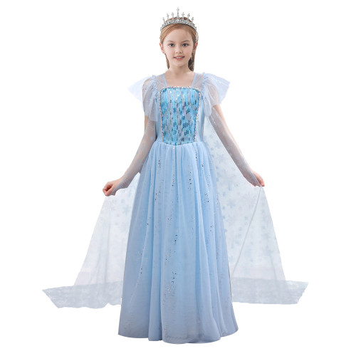 European and American Ice and Snow Fantasy 2 Elsa Mesh Fluffy Princess Flower Girl Dress Elsa Dress June 1st Children's Performance Dress