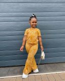 European and American Foreign Trade Children's Clothing Set New Instagram Style Children's Clothing Girl's Set Gold Velvet Short Sleeve Set