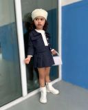 Cross border children's clothing autumn girl new soft denim skirt college style long sleeved top pleated skirt set