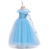 Ice and Snow Fantasy Love Sha Princess Dress Cross border Instagram New Sequin Cloak Mesh Tug Tail Fluffy Flower Girl Dress