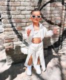 Cross border children's clothing foreign trade autumn new girl American high street buckle wide leg pants jacket set Instagram trend