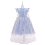 Amazon Ice and Snow Fantasy 2 Sequin Cloak Detachable Mesh Tail Fluffy Princess Elsa Flying Sleeves Flower Children's Dress