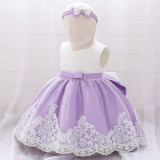 Cross border New Full Moon Dress for Infants and Children's First Year Dress Women's Mesh Print Gift Bow Baby Dress Dress