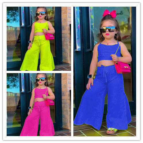 Cross border children's clothing from Europe and America, new fashion and casual sleeveless vest for girls, solid color set, Instagram style