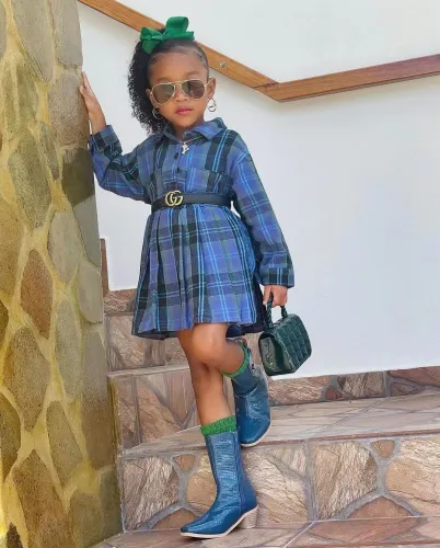 Amazon cross-border children's clothing for European and American girls, new fashionable long sleeved plaid shirt, pleated skirt ins