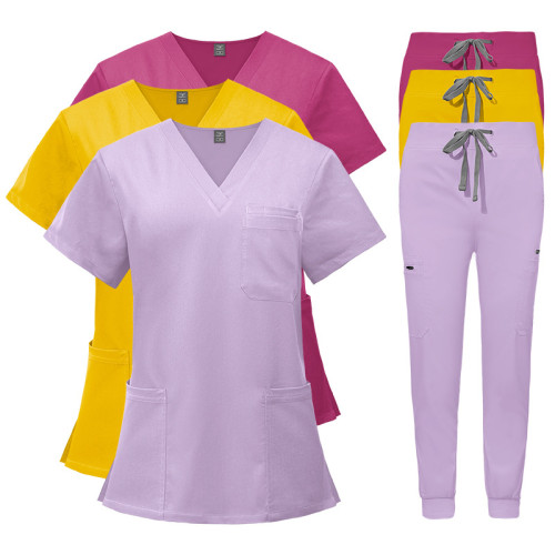 New double-layer multifunctional pocket nurse suit, surgical suit, anesthesiologist's work suit, short sleeved long pants set, Amazon