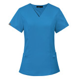 Amazon Surgical Suit for Women's Dental Clinic Short sleeved Handwashing Clothes Split V-neck Nurse Clothing Manufacturer Direct Sales