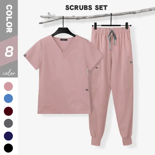 Wholesale of short sleeved long pants slimming suit for nurses in European and American hospitals, clinics, beauty salons, printing and tattooing, factory