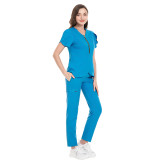 Cross border doctor's surgical suit set for women's slim fitting nurse suit, short sleeved V-neck hand washing clothes, elastic professional workwear