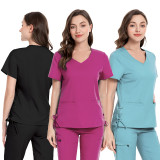 Large size Amazon European and American cross-border short sleeved V-neck fashionable medical and nursing operating room split suit beauty salon work clothes