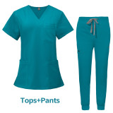 New double-layer multifunctional pocket nurse suit, surgical suit, anesthesiologist's work suit, short sleeved long pants set, Amazon