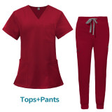 New double-layer multifunctional pocket nurse suit, surgical suit, anesthesiologist's work suit, short sleeved long pants set, Amazon