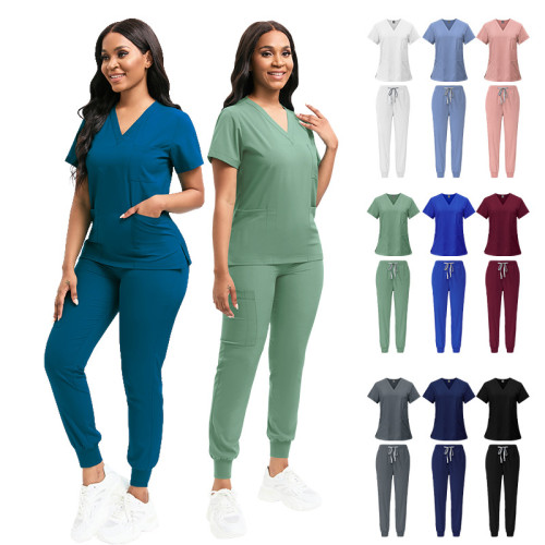 Hot selling nurse uniform jogging set V-neck casual comfortable hand washing clothes hospital pet clinic beauty salon work clothes