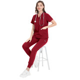 Cross border new women's short sleeved V-neck protective work clothes, work uniforms, nurse clothing sets, high-quality hand washing clothes