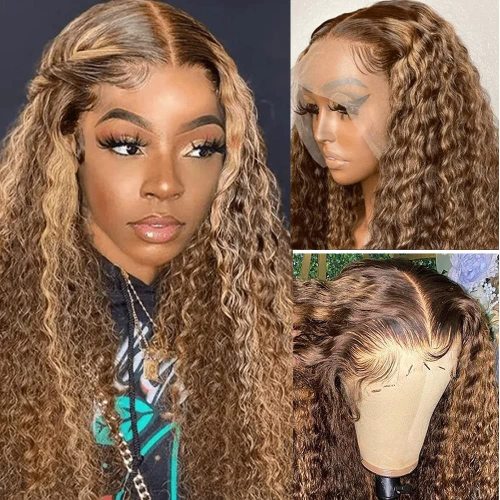 Highlight 4x4 13x4 Jerry Curl lace front wig Human Hair