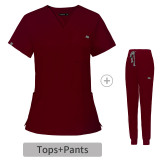 Amazon Elastic Surgical Clothing Wholesale V-neck Short Sleeve Hospital Nurse Clothing Set Women's Operating Room Handwashing Clothes in Stock
