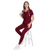 Amazon Leisure Elastic Handwashing Clothes Beauty Salon SPA Doctor Surgical Clothing Set Short sleeved V-neck Dental Nurse Clothing