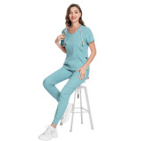 Amazon Leisure Elastic Handwashing Clothes Beauty Salon SPA Doctor Surgical Clothing Set Short sleeved V-neck Dental Nurse Clothing