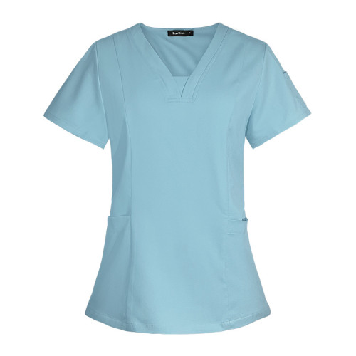 Wholesale of V-neck split surgical suit for women in factories, hospital brush hand clothing, elastic short sleeved nurse work clothes, printing