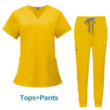New double-layer multifunctional pocket nurse suit, surgical suit, anesthesiologist's work suit, short sleeved long pants set, Amazon
