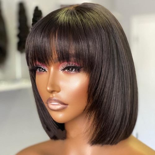 Glueless Bob Human Hair Wigs With Bangs European and American Human Wig Headband Xu Chang