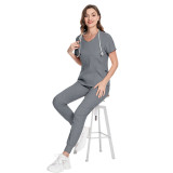 Amazon Leisure Elastic Handwashing Clothes Beauty Salon SPA Doctor Surgical Clothing Set Short sleeved V-neck Dental Nurse Clothing