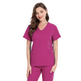 Factory direct sales V-neck split surgical suit, women's hospital elastic brush handwear, nurse short sleeved work clothes, printing