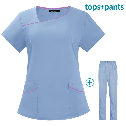 Amazon Summer Short sleeved Set Women's Laboratory Occupational Workwear Hospital Oral Brush Handclothes Nurse Clothing Printing