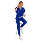 New summer leisure female doctor beauty clinic nurse work uniform short sleeved long pants frosted set for cross-border foreign trade