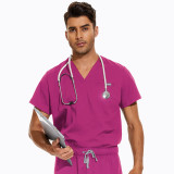 In stock large V-neck hospital nurse uniform set for women in Korean version, short sleeved, unisex doctor work clothes