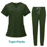 New double-layer multifunctional pocket nurse suit, surgical suit, anesthesiologist's work suit, short sleeved long pants set, Amazon