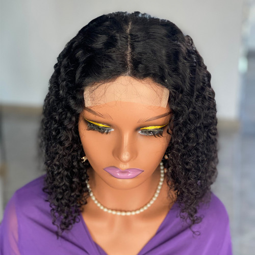 200Density Curly Bob Human Hair Wig Real Human Hair Lace Wig Headband 220g