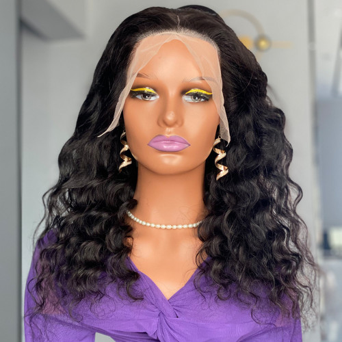 180Density Loose Deep Human Hair Wigs Front Lace Human Wig Headpiece