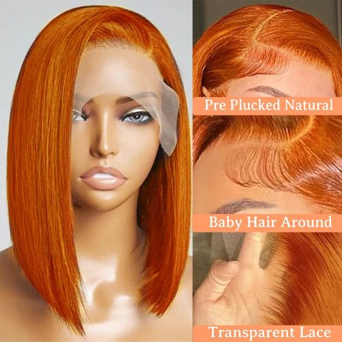 Orange Double Drawn Bone Straight Human Hair Wigs