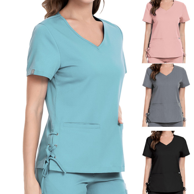 Large size Amazon European and American cross-border short sleeved V-neck fashionable medical and nursing operating room split suit beauty salon work clothes